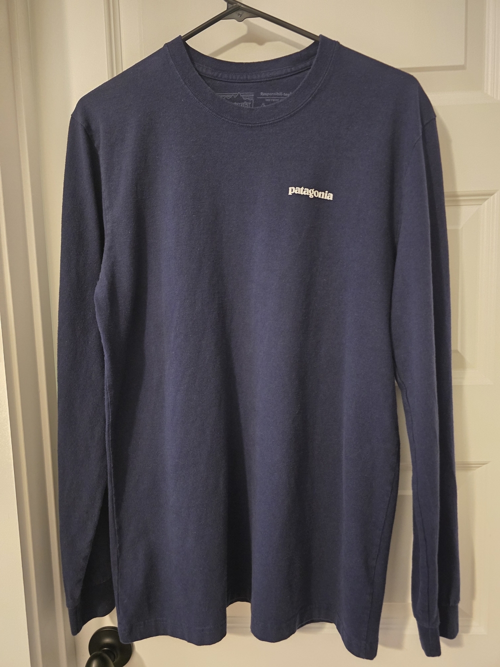 Patagonia Men’s Long-Sleeve Tee - Navy Blue with Small Logo